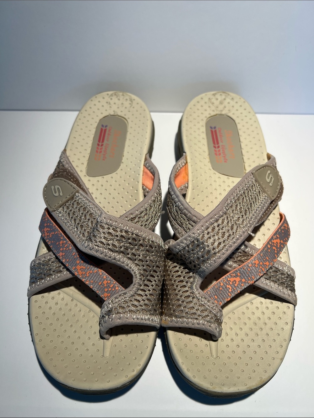 Skechers Taupe & Coral Sport Slide Sandals New